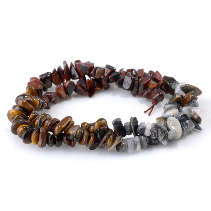 Banded Mixed Stone 6-9mm Chip - Eagle Eye/Red and Yellow Tiger Eye - 15-16 Inch