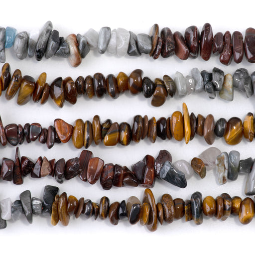 This is a Dakota Stones 6-9mm Banded Mixed Stone Eagle Eye Gemstone strand with chip beads in 15-16 inch strand.