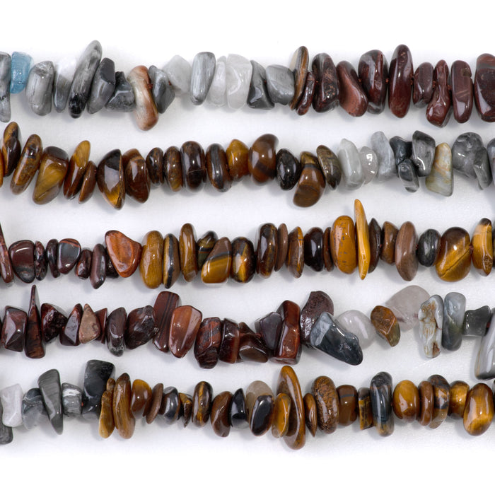 Banded Mixed Stone 6-9mm Chip - Eagle Eye/Red and Yellow Tiger Eye - 15-16 Inch
