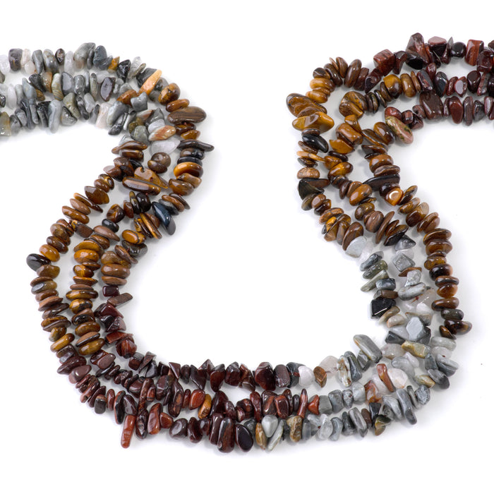Banded Mixed Stone 6-9mm Chip - Eagle Eye/Red and Yellow Tiger Eye - 15-16 Inch