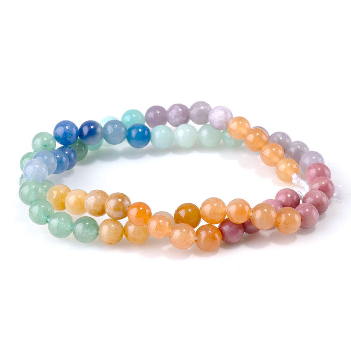 Mixed Stone 6mm Banded Round Beads - 15-16 Inch