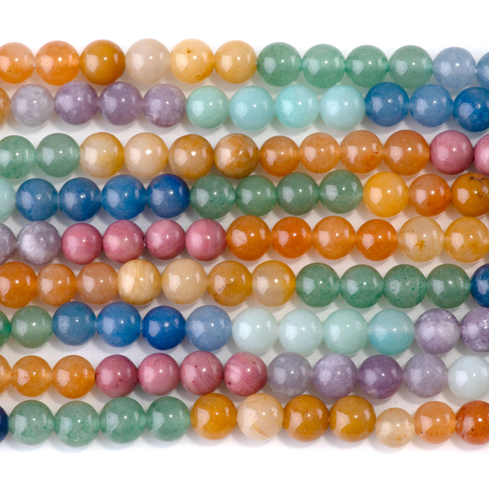 Mixed Stone 6mm Banded Round Beads - 15-16 Inch