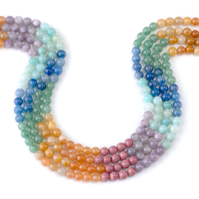 Mixed Stone 6mm Banded Round Beads - 15-16 Inch