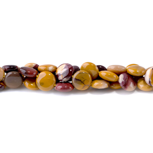 This is a Dakota Stones 12mm Mookaite Gemstone strand with coin beads in 8 inch strand.