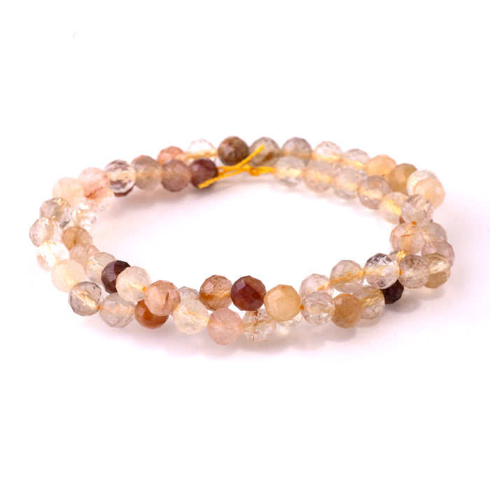 Mixed Lodalite Quartz 6mm Faceted Round - 15-16 Inch