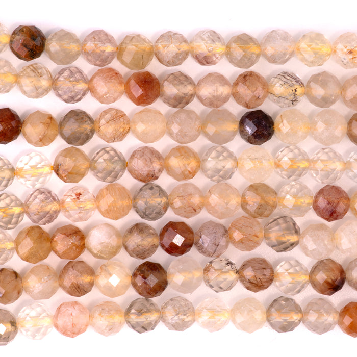 Mixed Lodalite Quartz 6mm Faceted Round - 15-16 Inch