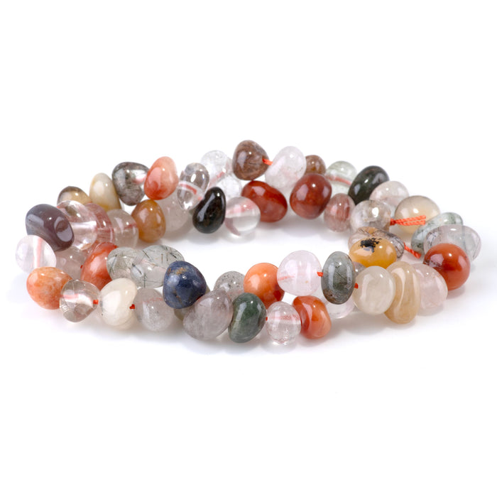 Mixed Lodalite Quartz 8x10-9x13mm Side Drilled Pebble - 15-16 Inch