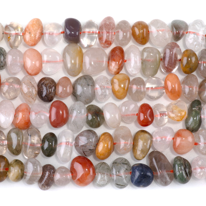 Mixed Lodalite Quartz 8x10-9x13mm Side Drilled Pebble - 15-16 Inch