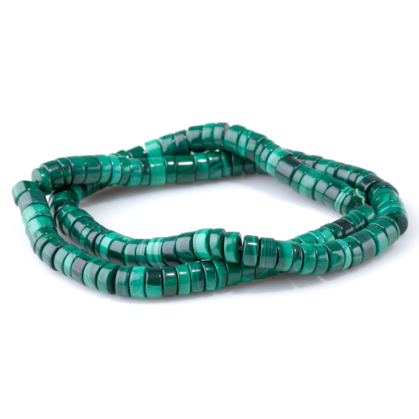 This is a Dakota Stones 8mm Malachite Gemstone strand with A grade heishi beads in 15-16 inch strand.