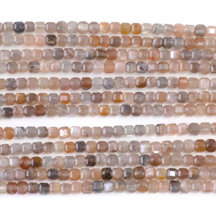 Mixed Moonstone 3mm Table Cut Cube - 15-16 Inch