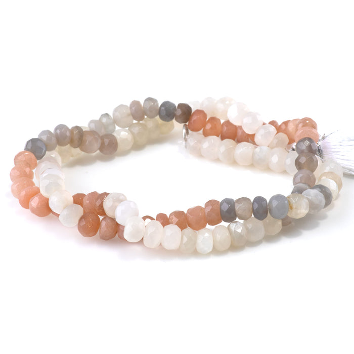 Mixed Moonstone 4-7mm Banded Faceted Rondelle - 18 Inch