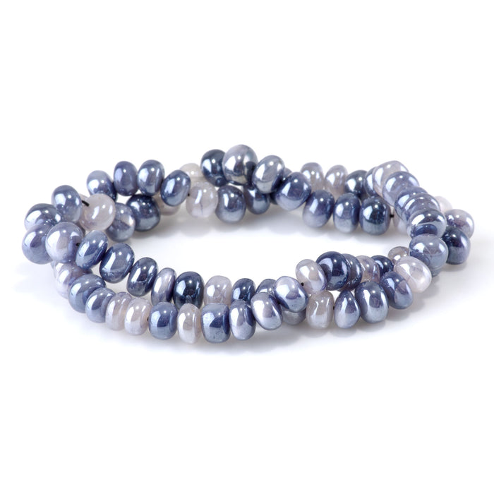 Moonstone 4-6x7mm Dyed & Plated Blue & White Irregular Rondelle Beads - 15-16 Inch