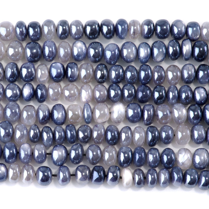 Moonstone 4-6x7mm Dyed & Plated Blue & White Irregular Rondelle Beads - 15-16 Inch