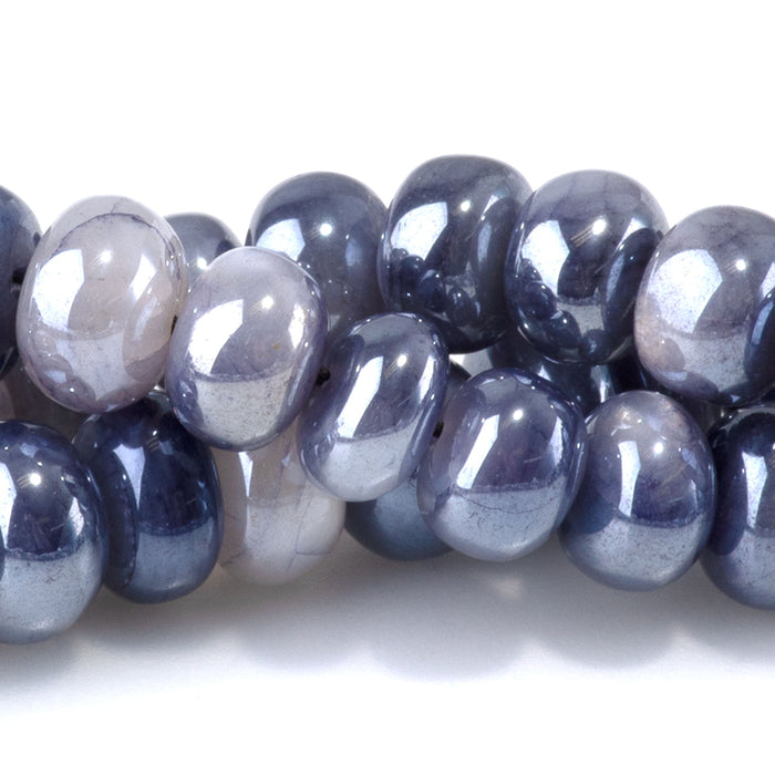 Moonstone 4-6x7mm Dyed & Plated Blue & White Irregular Rondelle Beads - 15-16 Inch