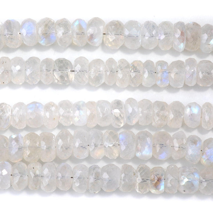 Rainbow Moonstone 4-6x8-9mm Rainbow Faceted Rondelle Beads - 8-Inch