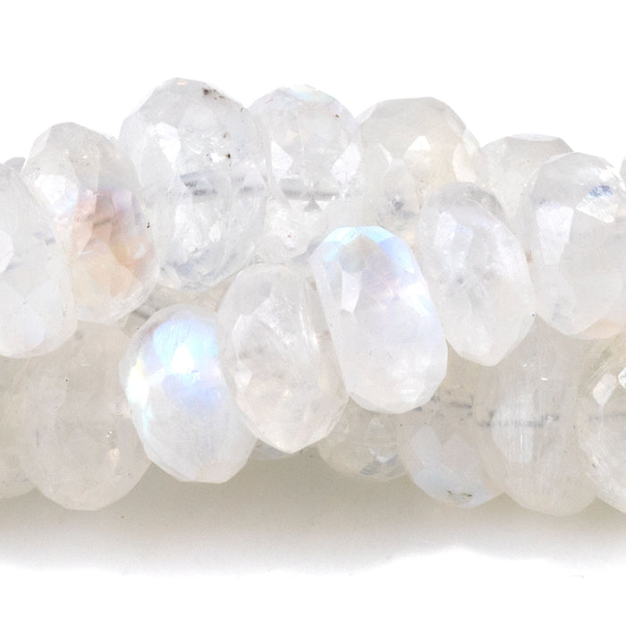 Rainbow Moonstone 4-6x8-9mm Rainbow Faceted Rondelle Beads - 8-Inch