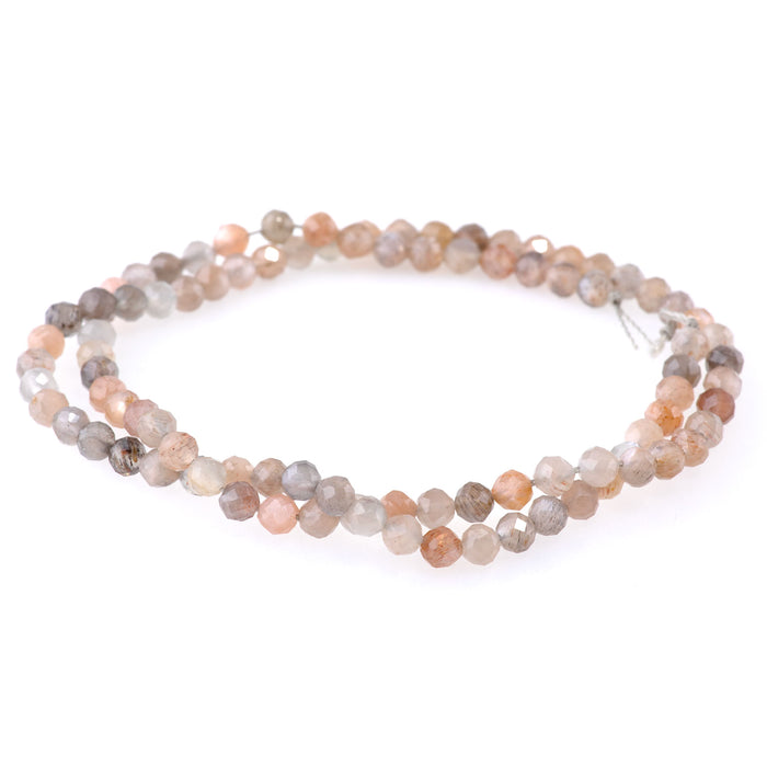 Peach and Black Moonstone 4mm Microfaceted Round - 15-16 Inch