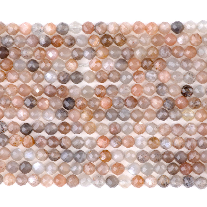Peach and Black Moonstone 4mm Microfaceted Round - 15-16 Inch