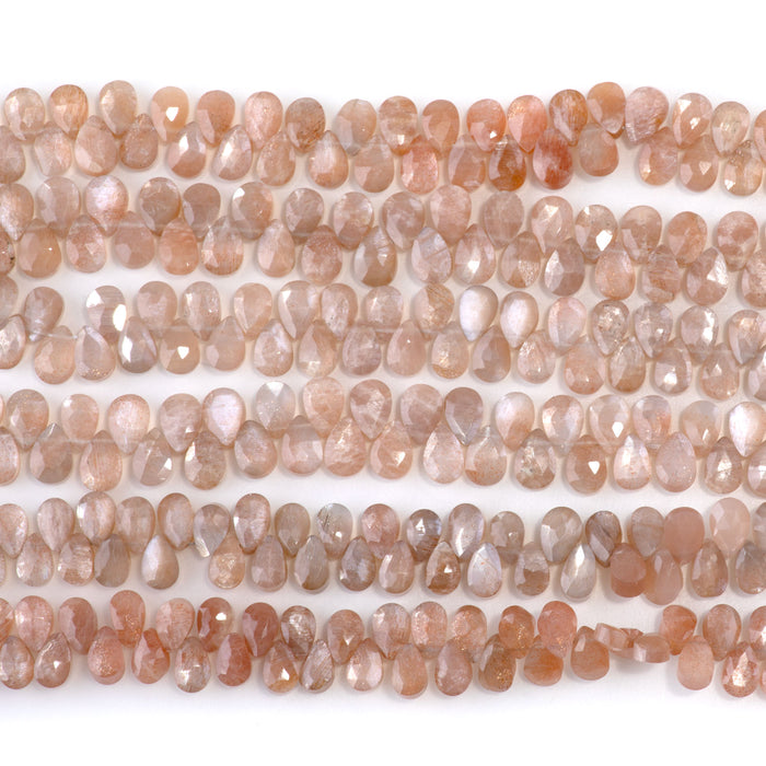 Golden Shine Moonstone 4x6mm Faceted Pear - 8 Inch