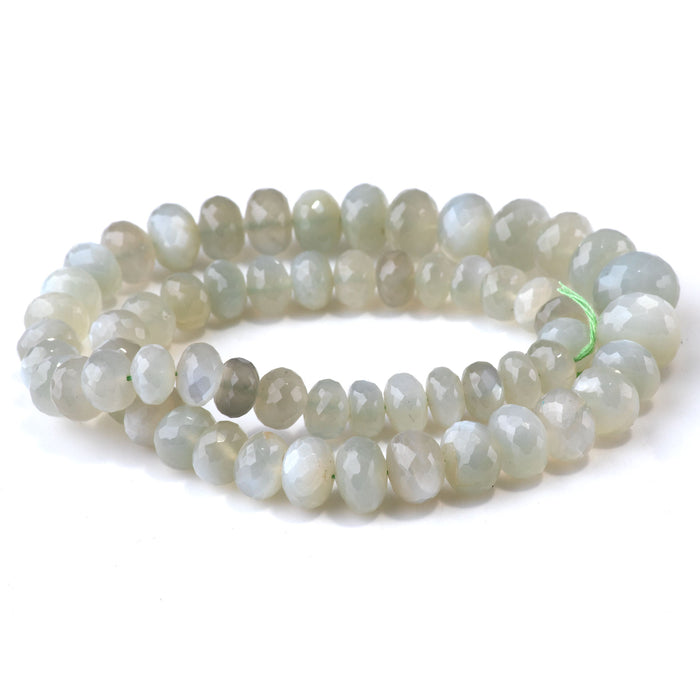 Green Moonstone 5x7-10x14mm Graduated Faceted Rondelle - 15-16 Inch