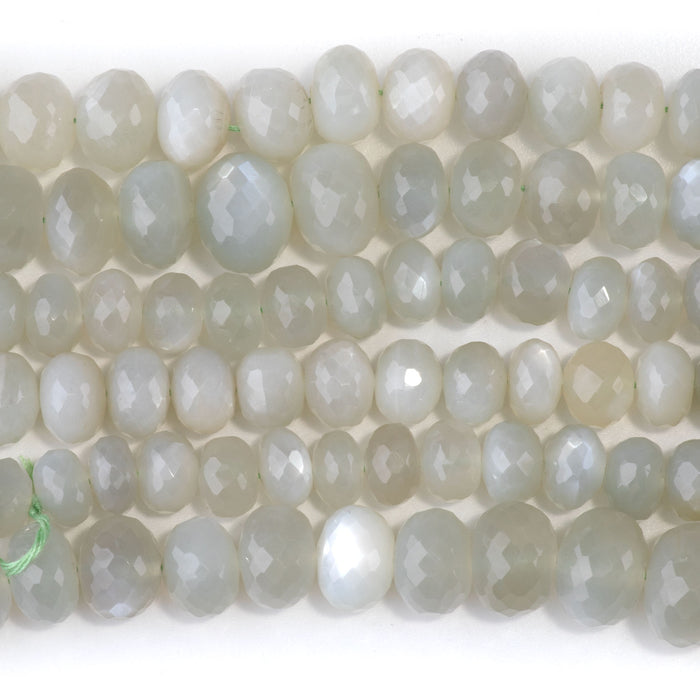 Green Moonstone 5x7-10x14mm Graduated Faceted Rondelle - 15-16 Inch