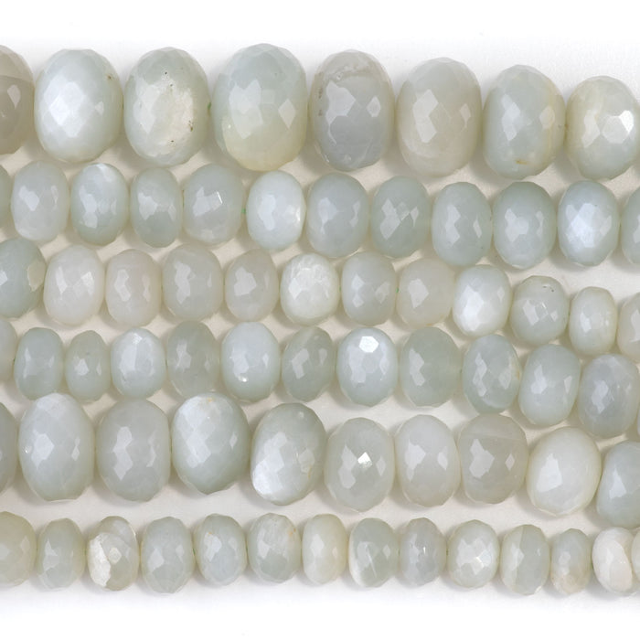 Green Moonstone 5x8-13x18mm Graduated Faceted Rondelle - 15-16 Inch