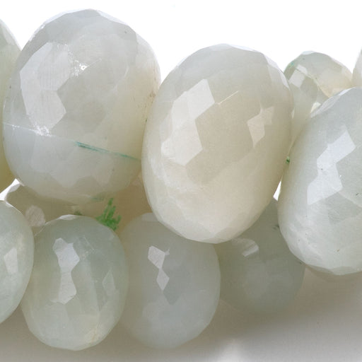 This is a Dakota Stones 5x8-13x18mm Green Moonstone Gemstone strand with faceted rondelle beads in 15-16 inch strand.