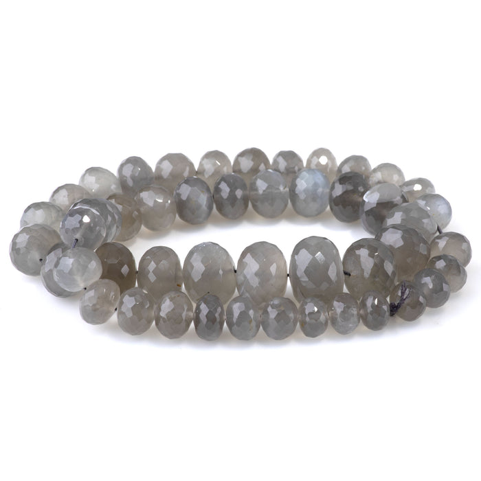 Dark Grey Moonstone 5x8-15x19mm Graduated Faceted Rondelle - 15-16 Inch