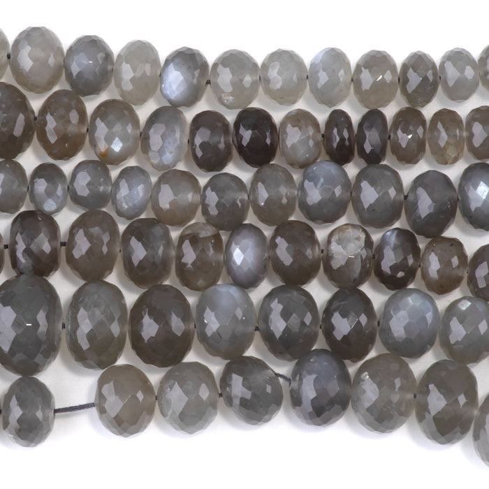 Dark Grey Moonstone 5x8-15x19mm Graduated Faceted Rondelle - 15-16 Inch