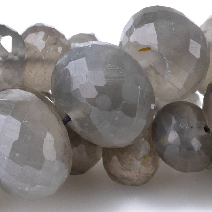 Dark Grey Moonstone 5x8-15x19mm Graduated Faceted Rondelle - 15-16 Inch