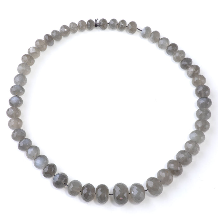 Dark Grey Moonstone 5x8-15x19mm Graduated Faceted Rondelle - 15-16 Inch
