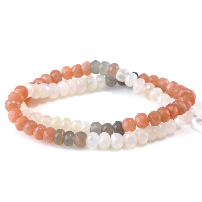 Mixed Moonstone 5-8mm Banded Faceted Rondelle - 18 Inch