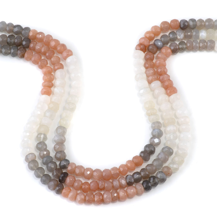 Mixed Moonstone 5-8mm Banded Faceted Rondelle - 18 Inch