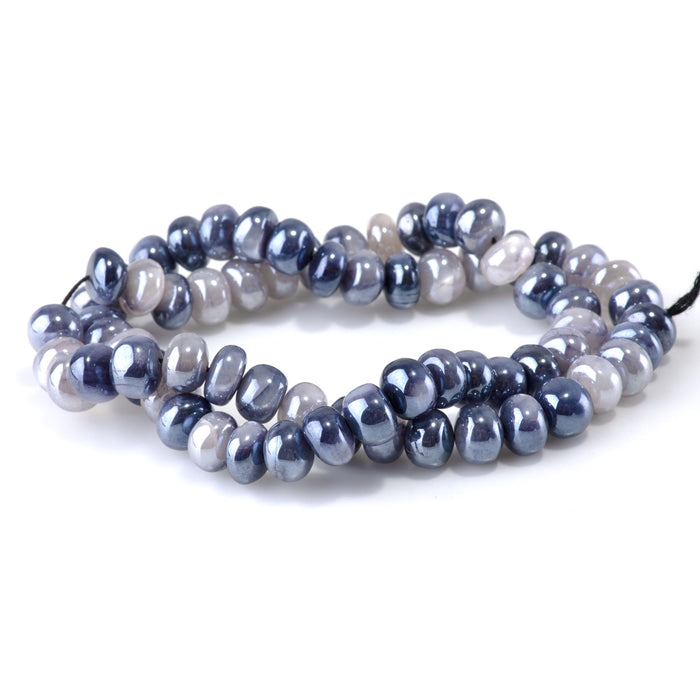 Moonstone 5-7x8-9mm Dyed & Plated Blue & White Irregular Rondelle Beads - 15-16 Inch