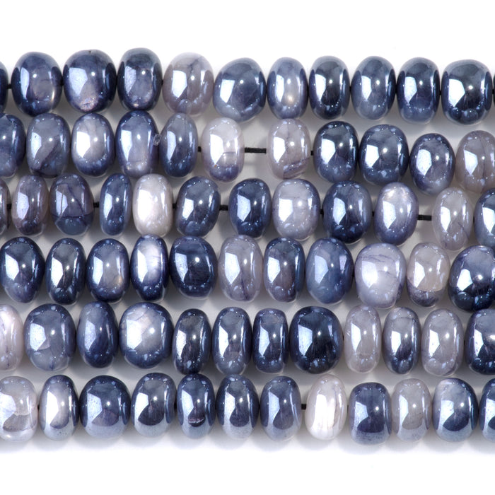 Moonstone 5-7x8-9mm Dyed & Plated Blue & White Irregular Rondelle Beads - 15-16 Inch
