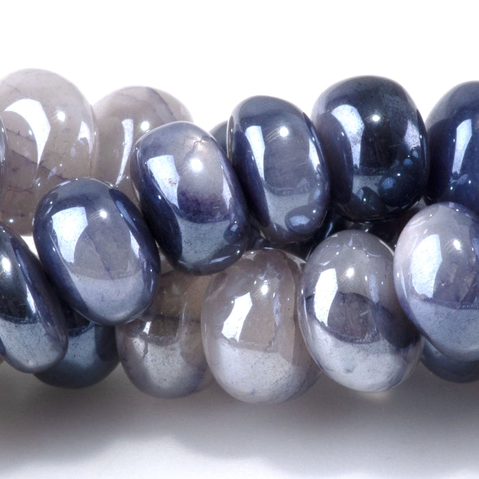 Moonstone 5-7x8-9mm Dyed & Plated Blue & White Irregular Rondelle Beads - 15-16 Inch