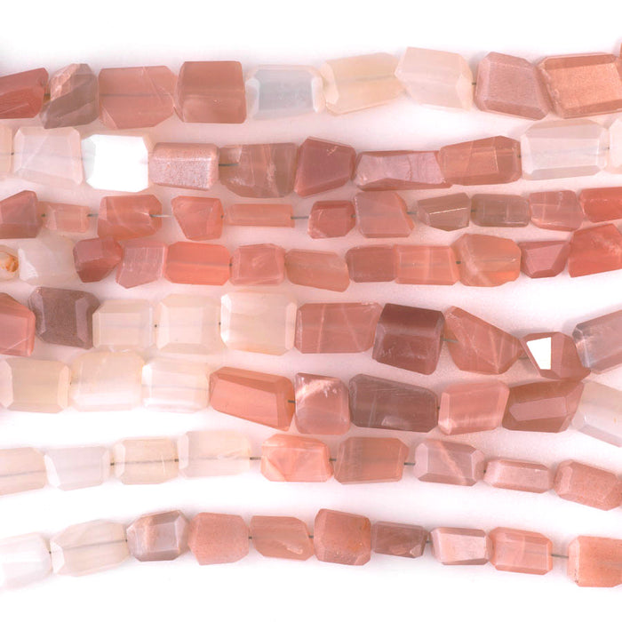Mixed Moonstone 6x9-8x13mm Free Form Faceted Banded Nugget - 15-16 Inch