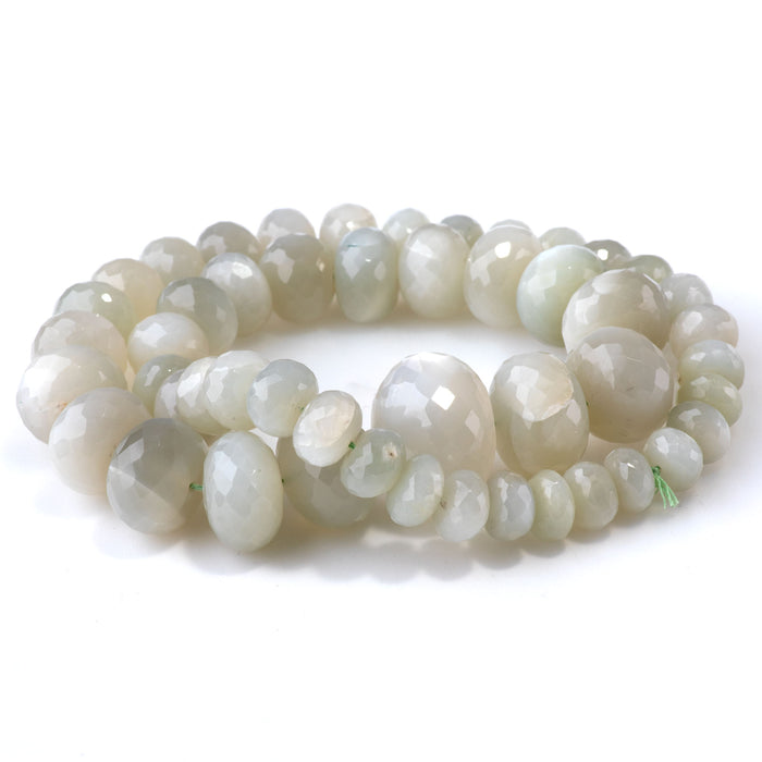 Green Moonstone 5x8-16x20mm Graduated Faceted Rondelle - 15-16 Inch