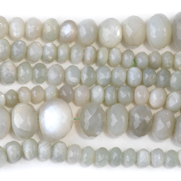 Green Moonstone 5x8-16x20mm Graduated Faceted Rondelle - 15-16 Inch