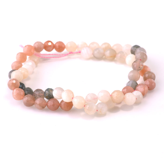 Mixed Moonstone 6mm Faceted Round Banded - 15-16 Inch