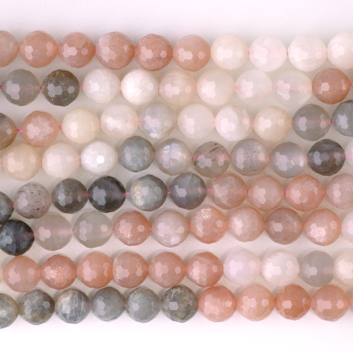 Mixed Moonstone 6mm Faceted Round Banded - 15-16 Inch