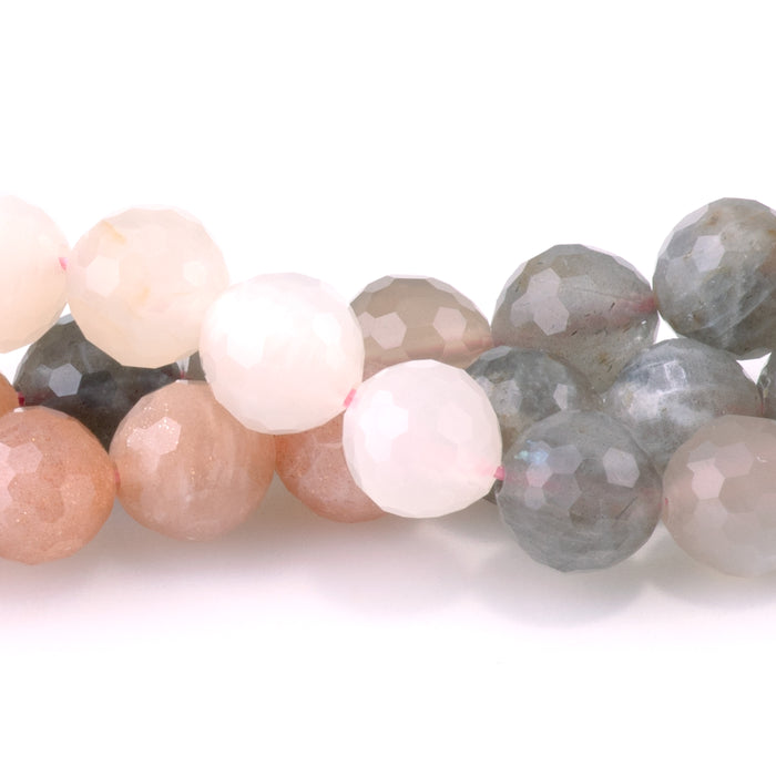 Mixed Moonstone 6mm Faceted Round Banded - 15-16 Inch