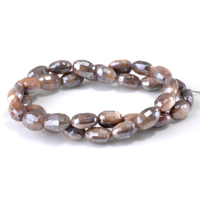 Chocolate Moonstone 7-8x12-15mm Dyed & Plated Faceted Puff Oval Beads - 15-16 Inch