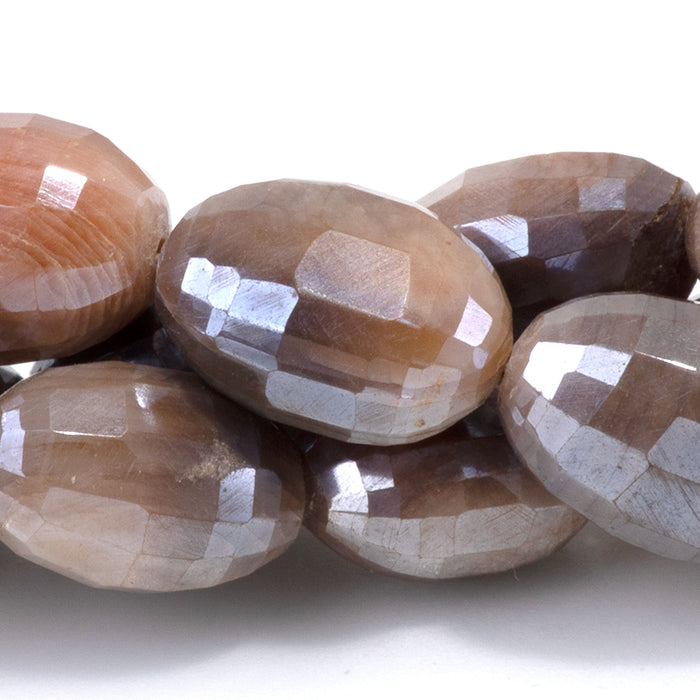 Chocolate Moonstone 7-8x12-15mm Dyed & Plated Faceted Puff Oval Beads - 15-16 Inch