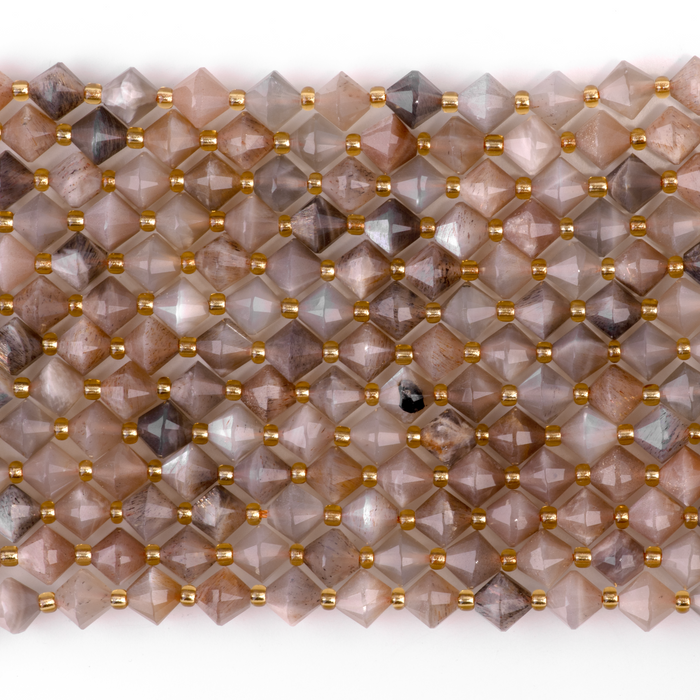 Golden Gray Moonstone 8mm Faceted Bicone - 15-16 Inch