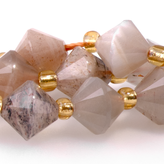 Golden Gray Moonstone 8mm Faceted Bicone - 15-16 Inch