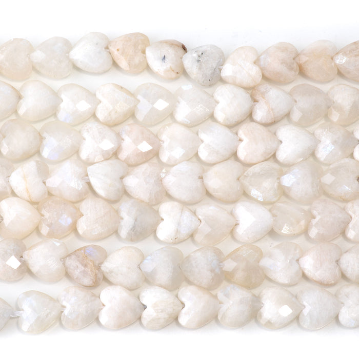 Moonstone 8mm Faceted Puff Heart - 15-16 Inch