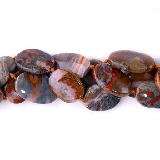This is a Dakota Stones 25-30mm Morocco Agate Dark Gemstone strand with oval beads in 15-16 inch strand.