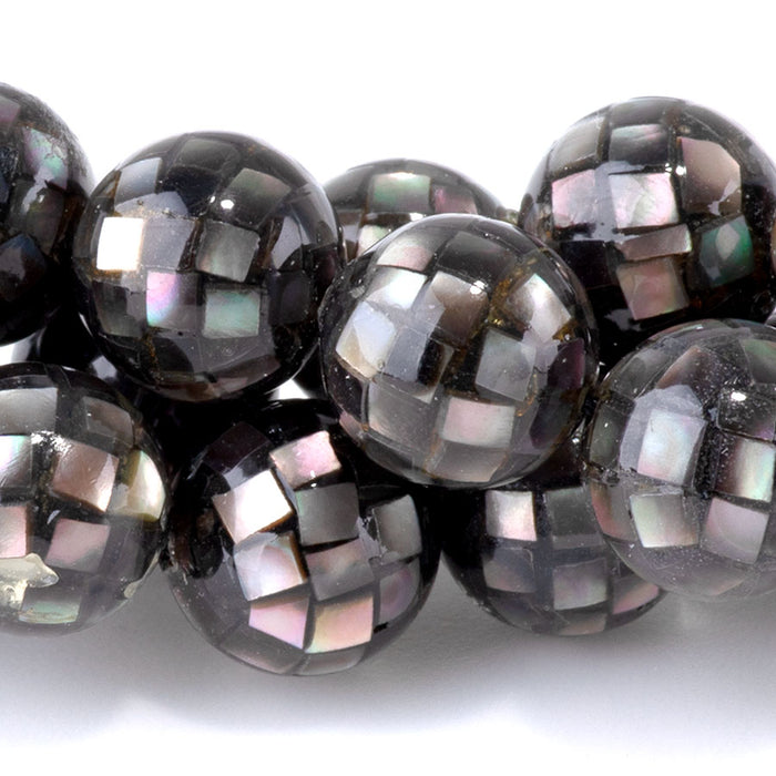 Black Mother of Pearl 10mm Round Mosaic - 15-16 Inch