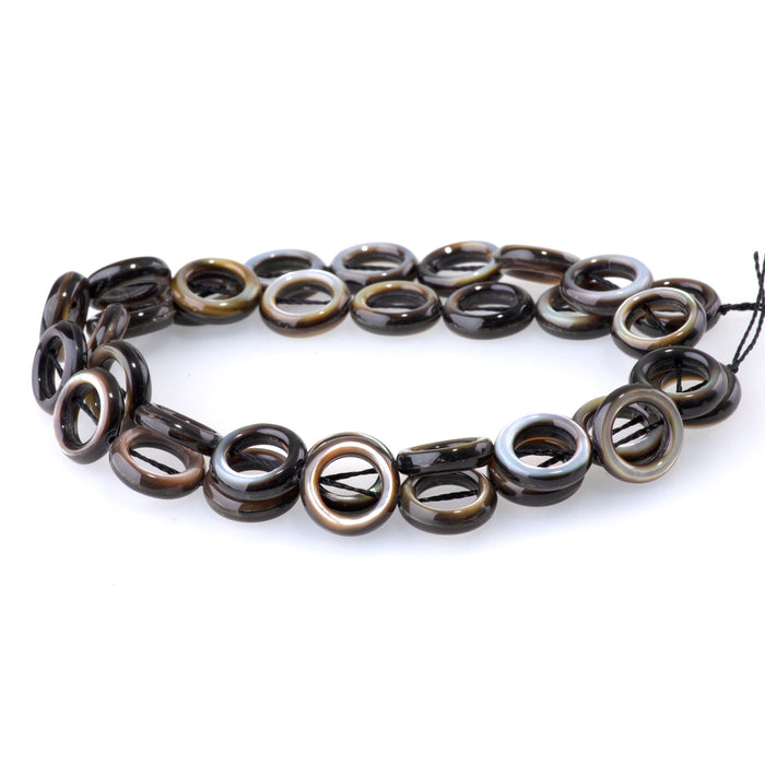Mother Of Pearl 12mm Black Donut - 15-16 Inch